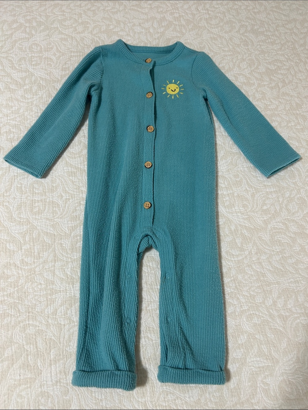 Cat & Jack Teal Knit One-Piece Footie with Sun Patch